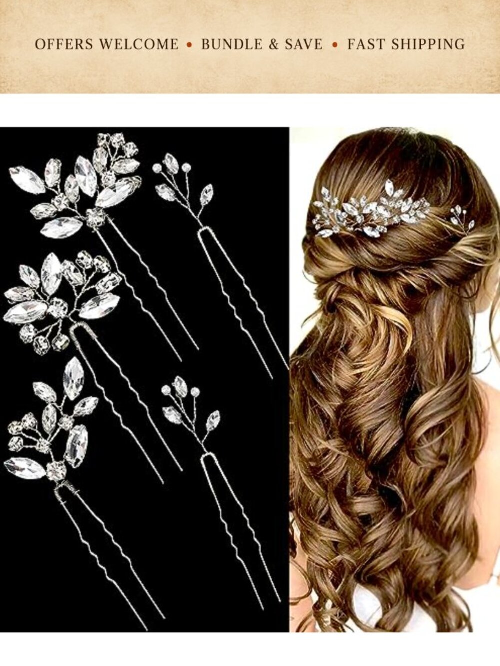 5pc Rhinestone Bridal Hair Pins Crystal Wedding Hair Accessories